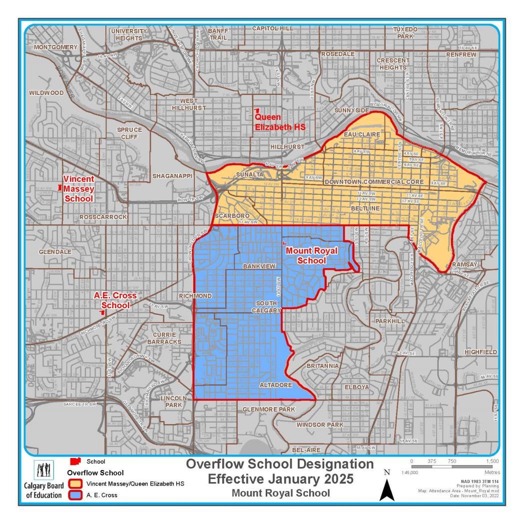 Notice School Designation for Mount Royal School Map